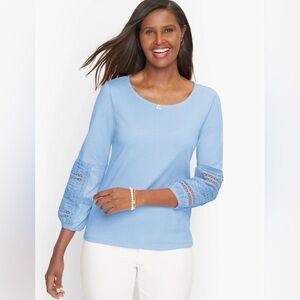 Talbots Navy Lace Sleeve Crewneck Tee